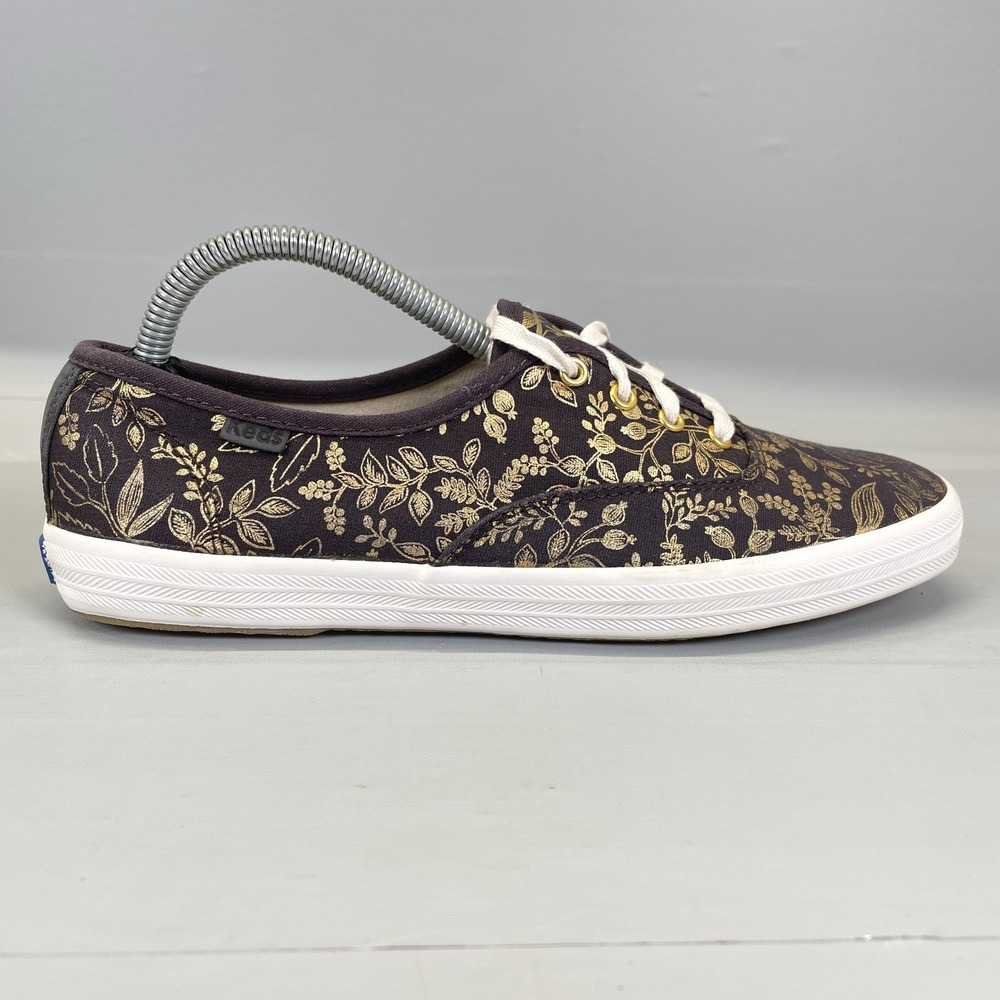 Keds x Rifle Paper Co. Sneakers Womens Size 6.5 Black Gold Floral Canvas Shoes